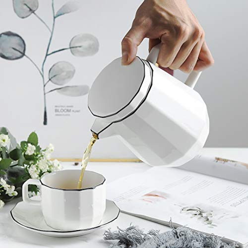YOLIFE 35 Ounce Ceramic Coffee Pot,White Porcelain Teapot for Tea or Coffee Sever