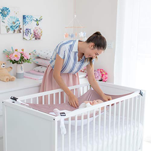Buddies & Babies Baby Crib Hammock - Hanging Bed on Bassinet for Newborns - Mimics Womb - Best Portable Fabric Sleeping Cradle with Mesh Support and Adjustable Straps - Great Baby Shower Gift Pink