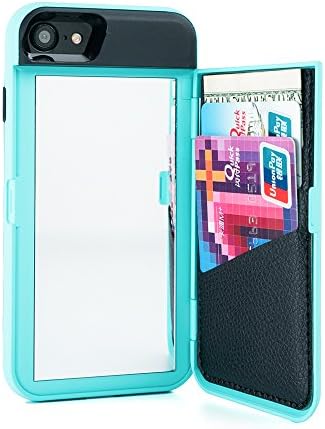 iPhone 7 Case, iPhone 8 Case,Wetben Dual Layer Shockproof PC+TPU Mirror Wallet Case with Card Holder and Stand Feature for Apple iPhone 7/iPhone 8, 4.7" (Teal Series2)