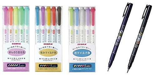 Zebra mildliner 15 color full set & tombow fudenosu…