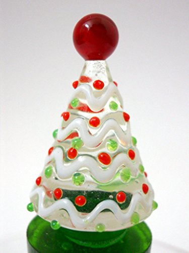 New Glass Christmas Tree Wine Stopper Cork Clear Green Red Ornaments Hand Blown