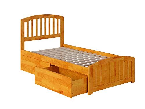 Atlantic Furniture AR8826117 Richmond Platform Bed with Matching Foot Board and 2 Urban Bed Drawers, Twin, Caramel