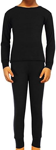 SLM Therma Tek Boy's 100% Cotton Thermal Underwear Two Piece Set-Small-Black