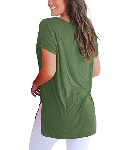 T Shirt Blouse Tops For Women Short Sleeve Basic Tees (Army Green, Large) - Thumbnail 3