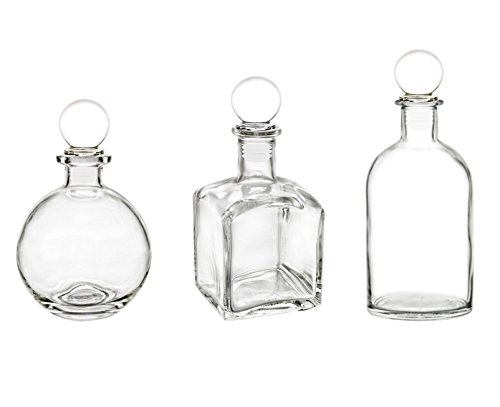 Clear Glass Bottle Set with Round Glass Stopper. Ideal for Essential Oils, Bath Oils, Perfume Oils, Diffuser Reeds, Cooking Oils, Oil Extracts, (3 Bottles, 1 of Each; Round, Square, Boston Round) - Thumbnail 2
