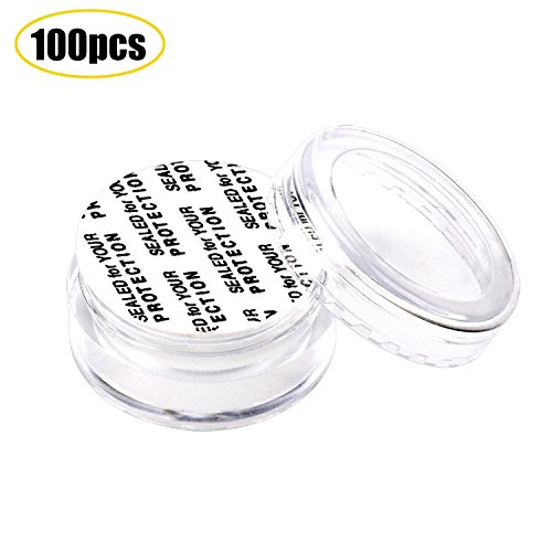 SumDirect 100Pcs 5Gram Empty Clear Plastic Cosmetic Containers Sample Packing Portable Travel Bottle Pot Jars for Cream and Lotion with a Snoop and 10Pcs White Sheer Organza Bags(Clear)