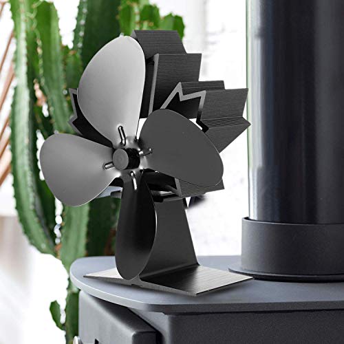 Sumapner 4 Blade Stove Fan - Quiet, Heat Powered Wood/Log Burner Fan - Eco Friendly Heat Circulation for Fireplaces +Stove Thermometer