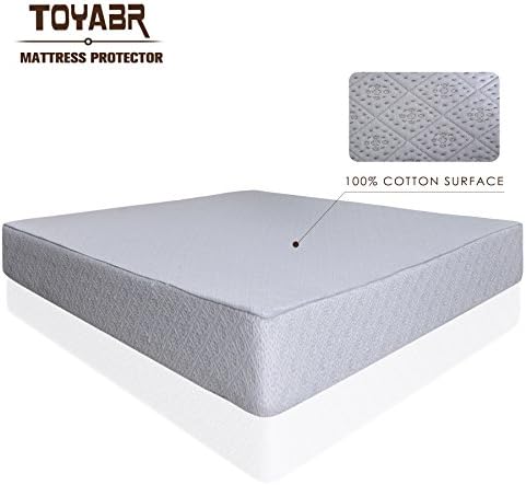 TOYABR Deluxe Quality 100% Cotton Surface Hypoallergenic Breathable Mattress Protector - Dust Mite and Bed Bug Proof Mattress Cover-Soft Quilted Mattress Pad (King, Gray)