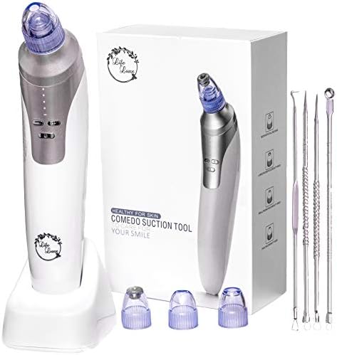 Blackhead Remover Vacuum by LifeLuxx - Pore Suction Machine with Metal Pimple Extractor Kit - Comedone Vacuum -Acne Whitehead Remover of Facial Skin -2 in 1 Pore Extractor Tool for Both Men and Women