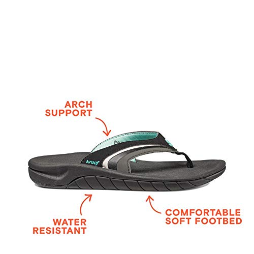Reef Women's Sandals, Girls Slap 3, Black/Black/Aqua, 8 Pricepulse