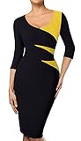 HOMEYEE Women's Elegant Chic Formal 3/4 Sleeve Sheath Business Career Dress B346 (6, Yellow + Black)