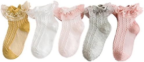 Baby Toddler Girls Cute Princess Style Lace Top Dress Socks 5 Pairs (1-3T, Yellow White Pink Gray Red)