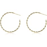 SLUYNZ 925 Sterling Silver Open Hoop Earrings for Women Twisted Round Hoop Earrings Post Minimalist Big Circle Earrings 1.3 Inch