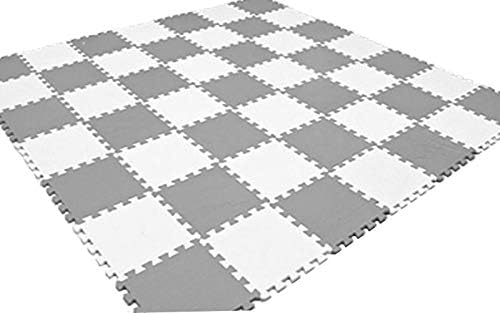 grey and white play mat tiles