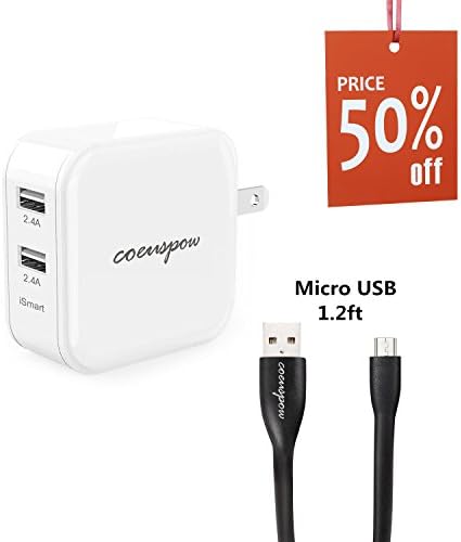 USB Wall Charger,Coeuspow 4.8A 24W Dual USB Portable Travel Wall Charger with Foldable Plug+Micro USB Cable Charging Cord for Samsung Galaxy/ HTC/ Google Andriod phone ,PDA (white)