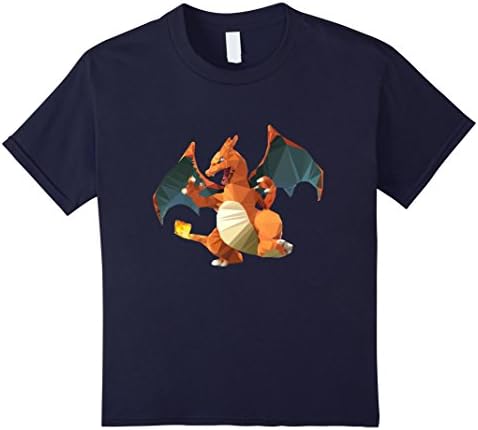 unisex-child Gotta Catch Em All T Shirt- Low Poly Fire Dragon Art Design 12 Navy