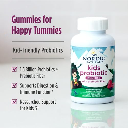 Nordic Naturals Kids Probiotic Gummies Berry | Probiotic & Prebiotic Fiber Chewables for Digestive Health & Gut Balance & Immune Support & Regularity | 60 Gummies