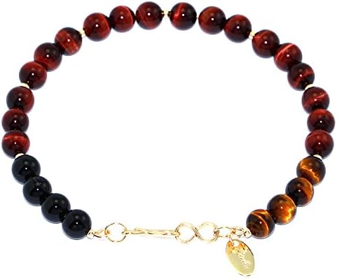 STELLA HANDMADE JEWELRYHandmade 14-kt Gold Filled Brass Bracelet with Tiger Eye, Onyx & Gold Filled Beads, 8"