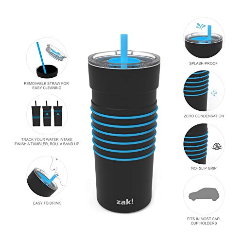 Zak Designs HydraTrak 20 oz 18/8 Stainless Steel Vacuum Insulated Water Bottle with Straw and
