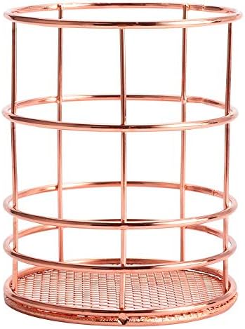 DBoer Pencil Holder Pot - Rose Gold Copper Wire Pen Holder, Pot Mesh Pen Cup & Pen Container; Makeup Brushes Storage Basket, Tidy Office Organizer