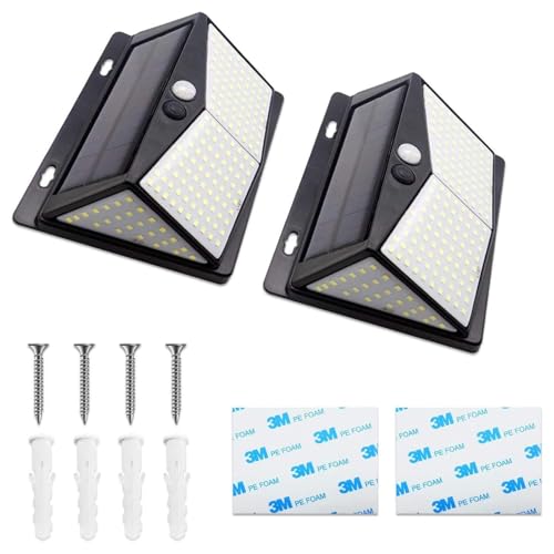 LONEASY Luces Solares, 2 Paquetes Luz Solar Exterior 208 LED / 3 Modos 270 ° Lámpara Solar Exterior IP65 Impermeable Iluminación Exterior con Sensor de Movimiento para Jardín, Patio, Terraza, Inicio