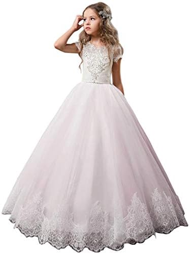 Flower Girl Dress Kids Lace Beaded Pageant Ball Gowns