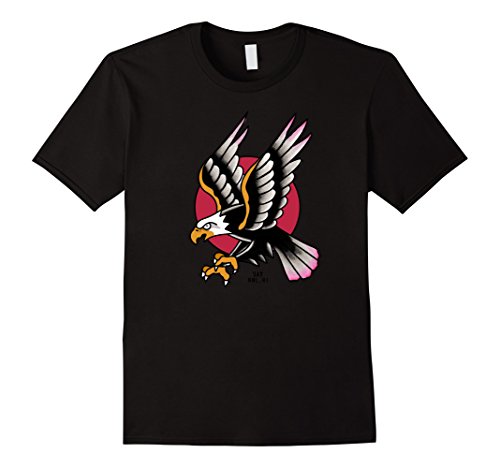 Mens Traditional eagle tattoo design t-shirt Medium Black
