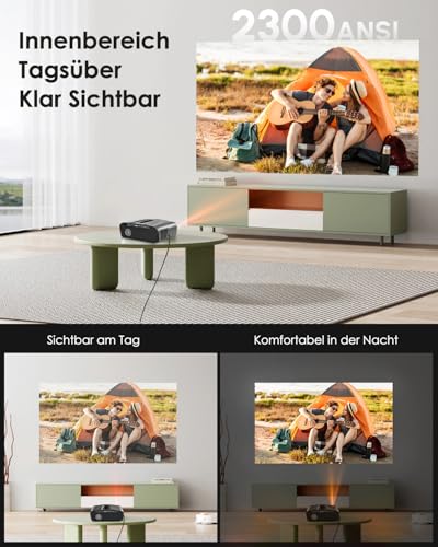 4K Projector UHD 2300 ANSI Daylight Projector Indoor Home Cinema HDR10 WiFi6 Bluetooth NFC Smart Android Projectors Auto Focus/Trapezoidal Correction HDMI ARC USB WLAN Streaming Apps Cinema Gaming