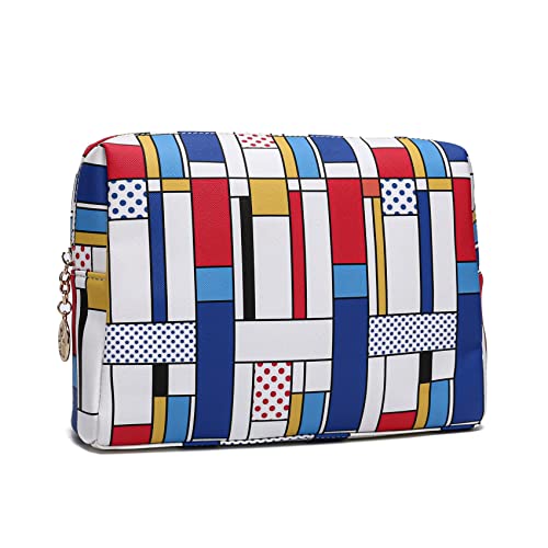 Photo 1 of Jessyline Large Makeup Bag for Purse Luxury Women Cosmetic Bags Designer Make Up Pouch for Toiletry Travel Organizer (White Blue Red)