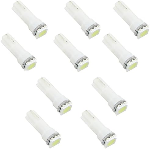 10x T5 White/Blue Dashboard Gauge 1SMD LED Wedge Instrument Panel Light Bulb (White)