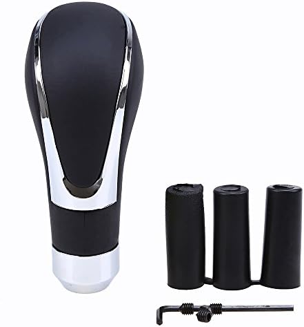 Possbay 5 Speed Manual Gear Shift Knob Universal Car Gear Stick Shifter Adapter Head Lever Shifting Handle with 3 Adapters 8mm 10mm 12mm for Cars Aluminum Alloy Leather (Black and Silver Edge): Home Improvement