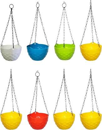 Dofsy Hanging Diamond 8 pots Plant Container Set (Pack of 8, Plastic)