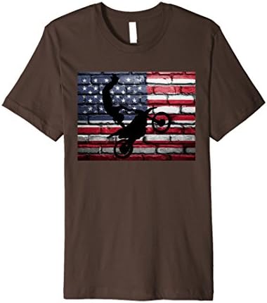 Mens American Flag Dirtbike Motocross Motorcycle Vintage T-Shirt XL Brown