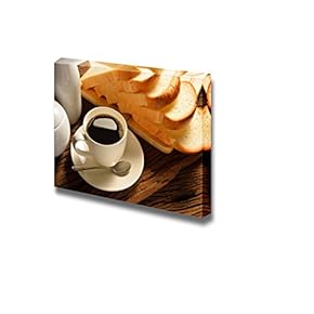 Canvas Prints Wall Art - Coffee Cup and Sliced Bread | Modern Wall Decor/Home Art Stretched Gallery Canvas Wraps Giclee Print & Ready to Hang - 12" x 18"
