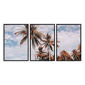 3 Piece Framed Canvas Wall Art for Living Room, Bedroom Vintage Tropical Palm Trees Canvas Prints for Modern Home Decoration Ready to Hang - 16"x24"x3 Panels
