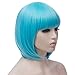 Short Bob Wigs Blue Wig for Women with Bangs Straight Synthetic Wig Natural As Real Hair 12''with Wig Cap BU027BL