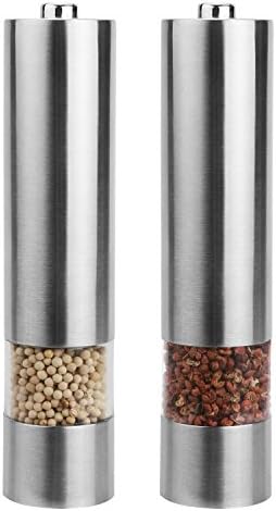 Miuly Electric Salt and Pepper Mill Grinder, Premium Stainless Steel, Battery Operated with LED Light, Ceramic Spice Grinder, Adjustable Grain Coarseness (Set of 2 (Electronic))