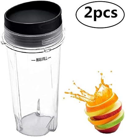 16oz Cups Compatible with Nutri Ninja Blender, 2 Cups with 2 Sip Lids Applicable to Nutri Ninja Replacement Parts BL770 BL780 BL660 Professional Blender 16 Oz (Pack of 2)