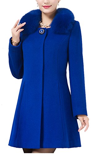 Youtobin Women's Long Faux Cashmere Coat New Faux Fox Fur Collar 3XL Blue Youtobin Women's Long Faux Cashmere Coat New Faux Fox Fur Collar 3XL Blue