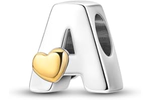 TINSLO Women 925 Sterling Silver Charms A-Z Heart Letters Beads Pendant for Bracelets Women Fit Pandora Bracelets Hypoallerge