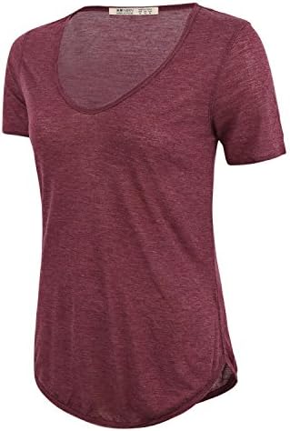 AOMO LOVE Women's Relax Fit Jersey V-Neck Tee Active T-Shirt For Women (Small, Wine red)