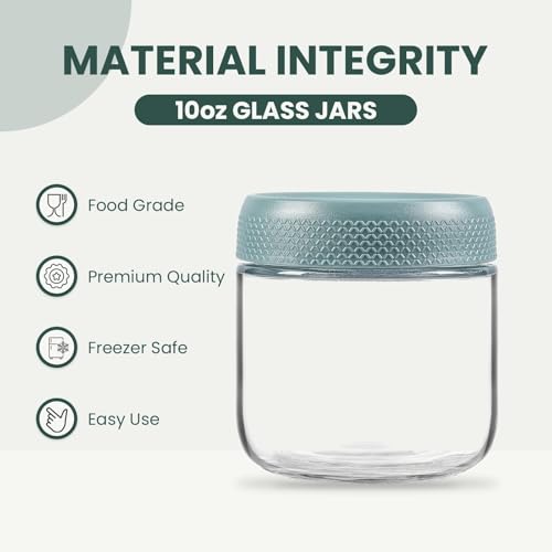 TERRIFI 10oz Glass Jars with Airtight Lids, 3-Pack Wide Mouth Mason Jars for Overnight Oats, Salad, Snacks, Yogurt, Spices, Sugar, Glass Food Storage Containers