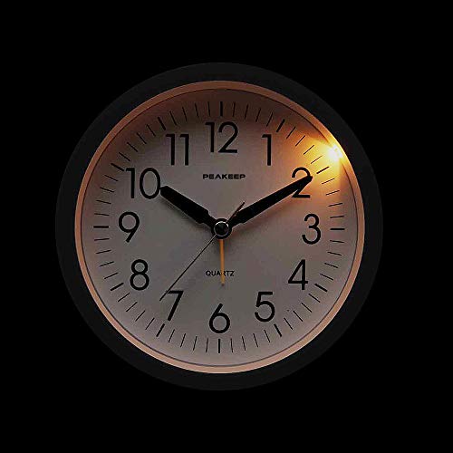 Peakeep 4 inches Round Silent Analog Alarm Clock Non Ticking, Gentle