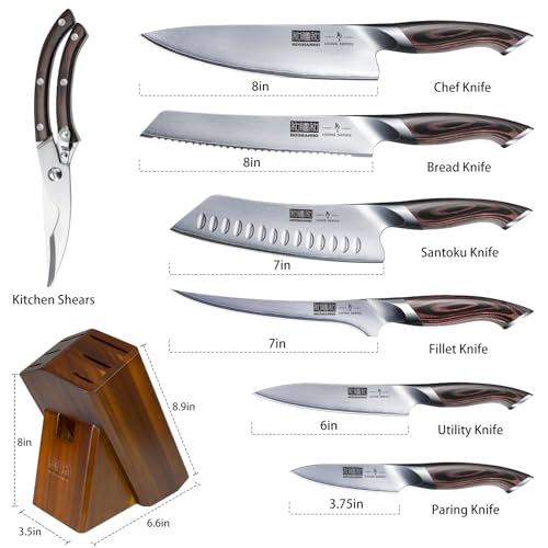 HOSHANHO 8PCS Kitchen Knife Set, Ultra Sharp Japanese Knife Sets with Block | Japanese High Carbon Super Steel Knife Block Set, Professional Chef Knife Set with Scissors, Ergonomic Handle, Ideal Gifts
