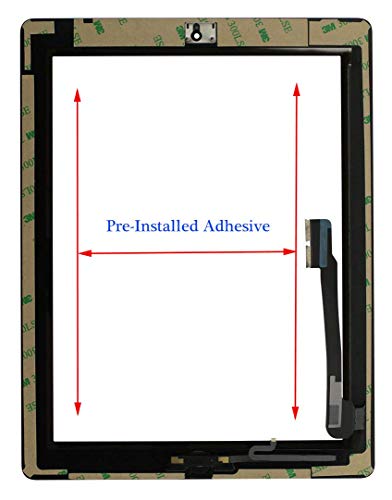 for iPad 4 Glass Touch Screen Digitizer Replacement Kit White A1458, A1459, A1460 with Home Button Flex, Adhesive Tape, Midframe Bezel, Screen Protector, Instruction Manual,and Repair Toolkit