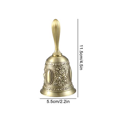 Hand Bell, Classic Metal Loud Call Bell Traditional School Library Alarm Hand Bell for Reception Dinner, Last Order, Hotel Service, Meditation Prayer, Pet Feeding and Home Decoration (Gold)