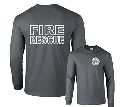 Fair Game Fire Rescue Firefighter Duty Front & Back Long Sleeve T-Shirt-Charcoal-Large