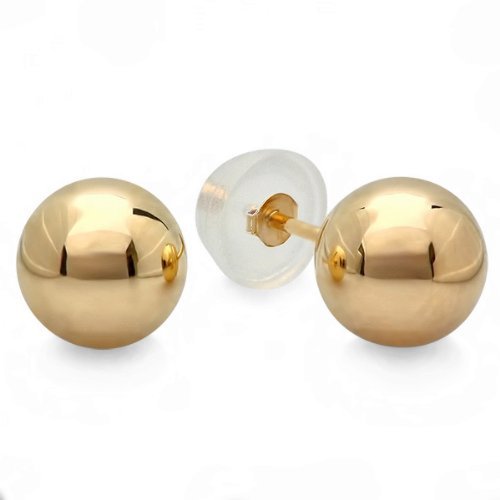 14K YELLOW GOLD BALL 7MM STUD EARRINGS WITH SILICONE COVERED GOLD PUSHBACKS