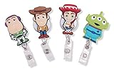 Finex Set of 4 Toy Story Retractable Badge Holder ID Badge Reel Clip On Card Holders - Buzz Lightyear Woody Jessie Green Alien