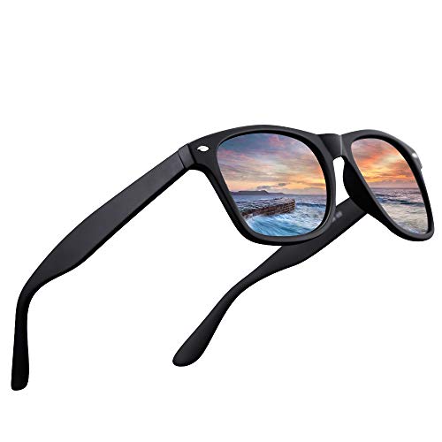 LR Unisex Classic Polarized Sunglasses Men Women - Square UV400 Fashion Holiday Eyewear Matt Black 53mm(NCS004) (Black/G15)